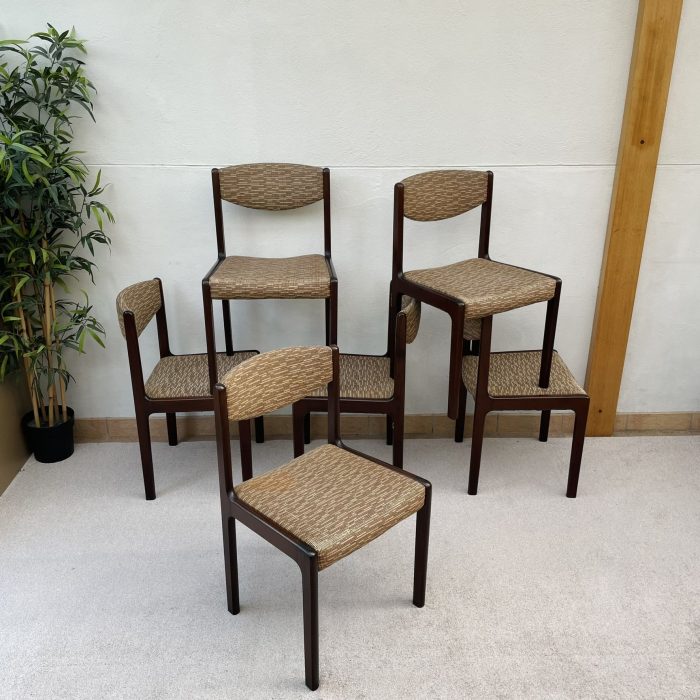 Lot De 6 Chaises Bois Rustique – Années 60 – Salle à Manger – Marron